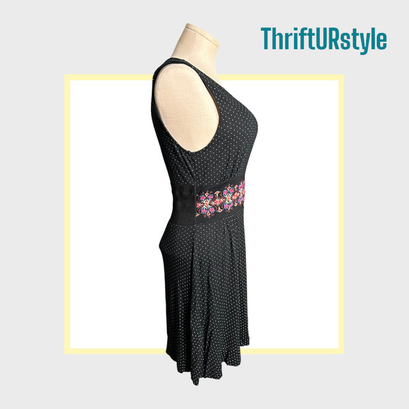 FREE PEOPLE Black Polka Dot Dress with Embroidered Sleeveless Small - Picture 4 of 11